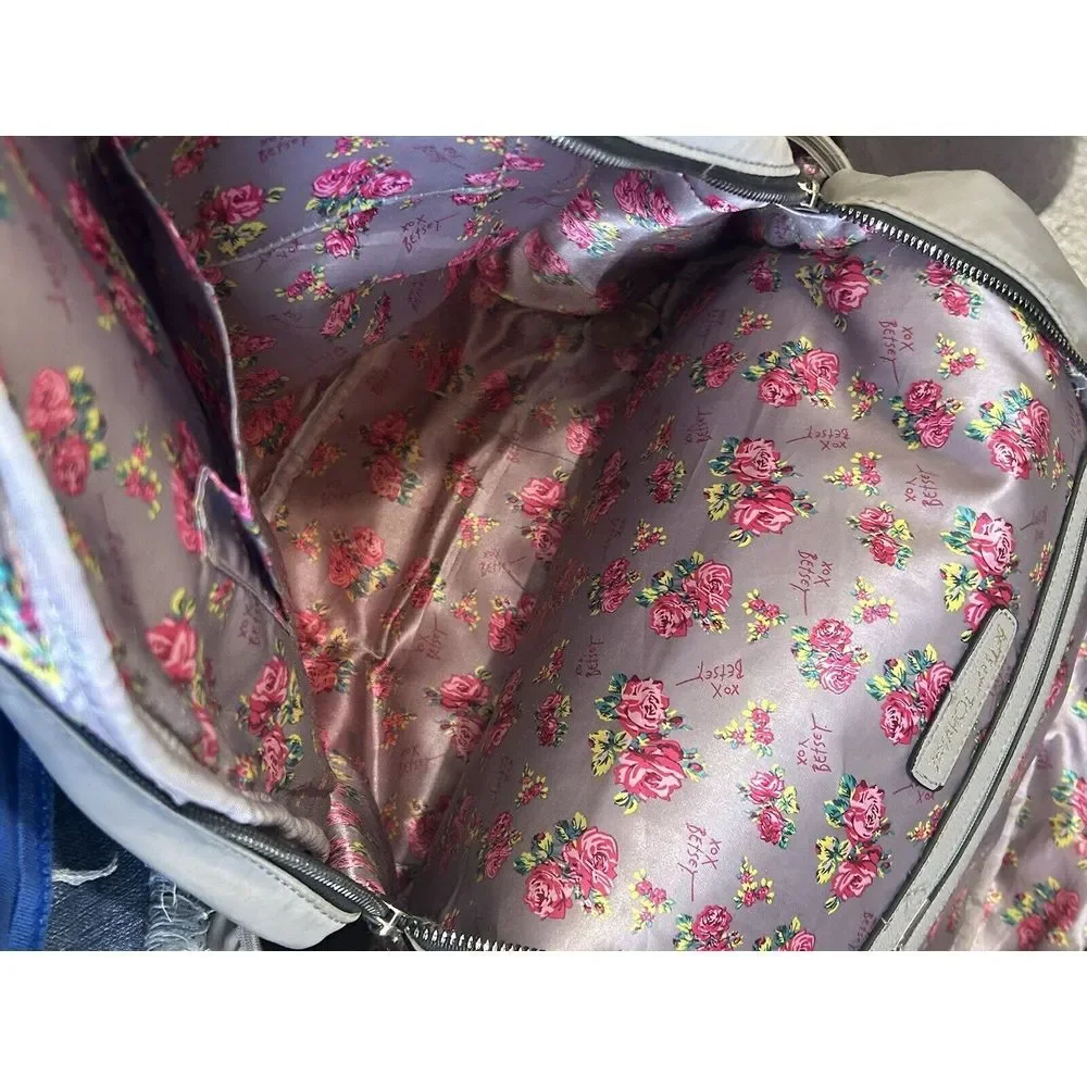 Betsey‎ Johnson Gray Quilted Hearts Backpack Glitter Heart Sneaker With Laces